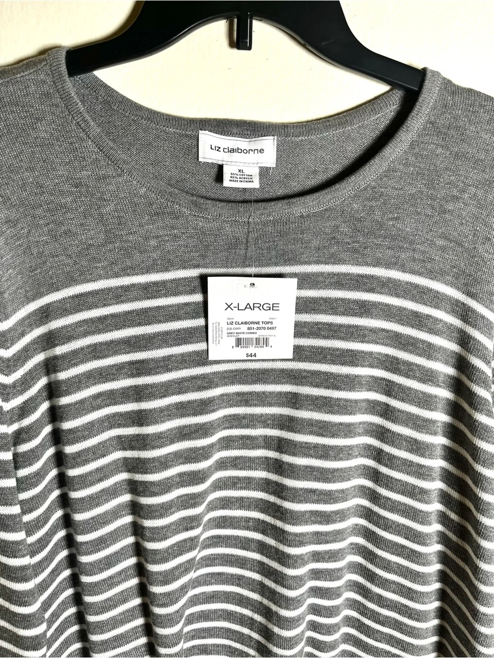 Liz Claiborne Gray & White Striped Long Sleeve Top - Picture 3 of 6
